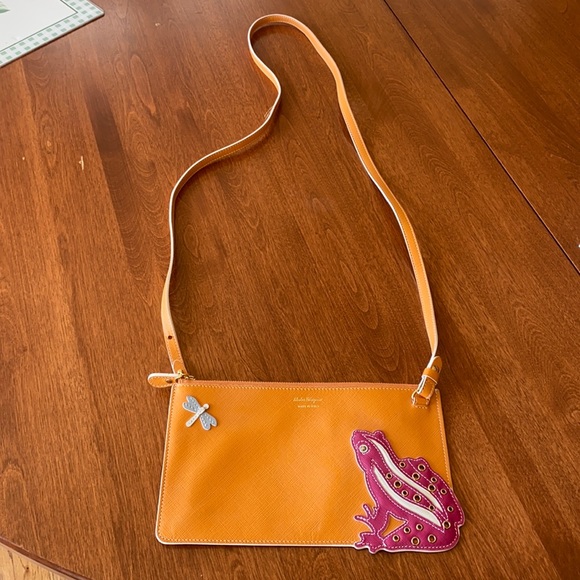 Salvatore Ferragamo Handbags - Gorgeous leather Salvatore Ferragamo orange crossbody with a frog and dragonfly